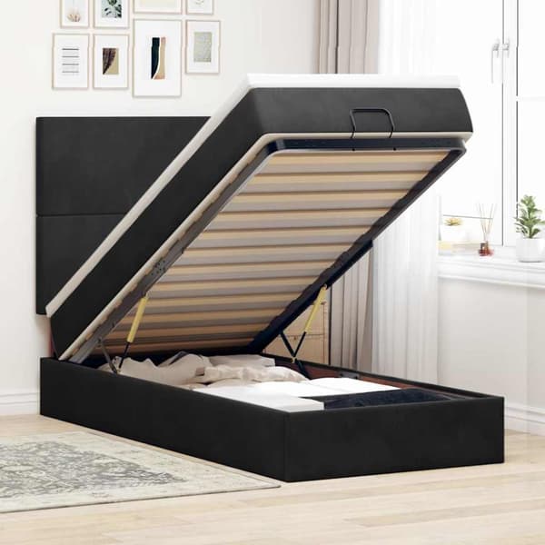 Ottoman sängram med madrasser svart 90x200 cm sammet