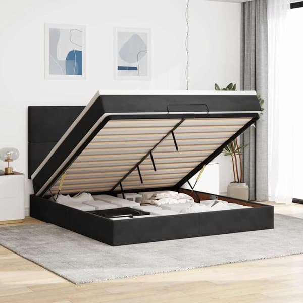 Ottoman sängram med madrasser svart 180x200 cm sammet