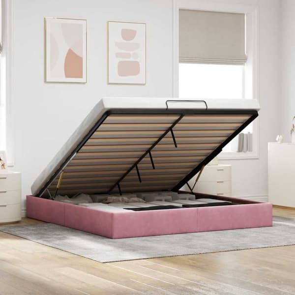 Ottoman sängram utan madrass rosa 160x200 cm sammet