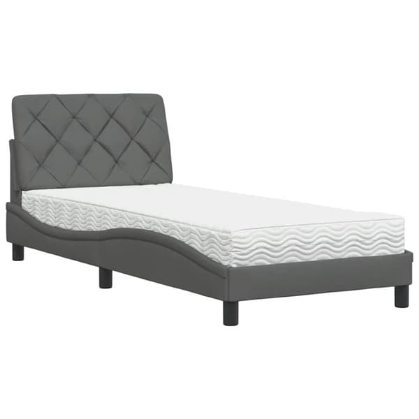 Säng med madrass mörkgrå 90x190 cm tyg