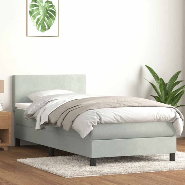 Ramsäng med madrass ljusgrå 80x210 cm sammet