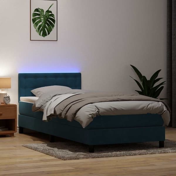Resårsäng med madrass mörkblå 90x220 cm sammet