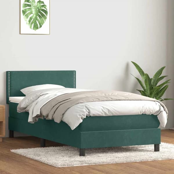 Ramsäng med madrass mörkgrön 100x210 cm sammet
