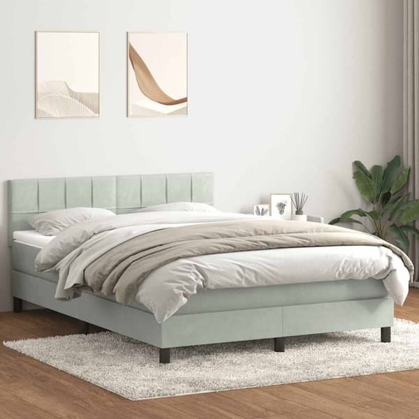 Ramsäng med madrass ljusgrå 140x210 cm sammet