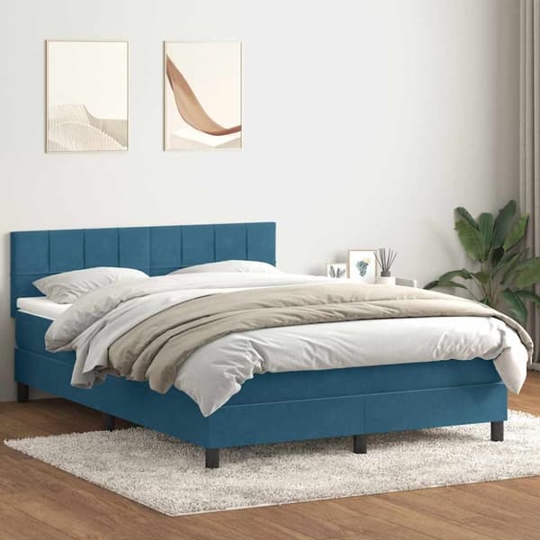 Ramsäng med madrass mörkblå 140x220 cm sammet