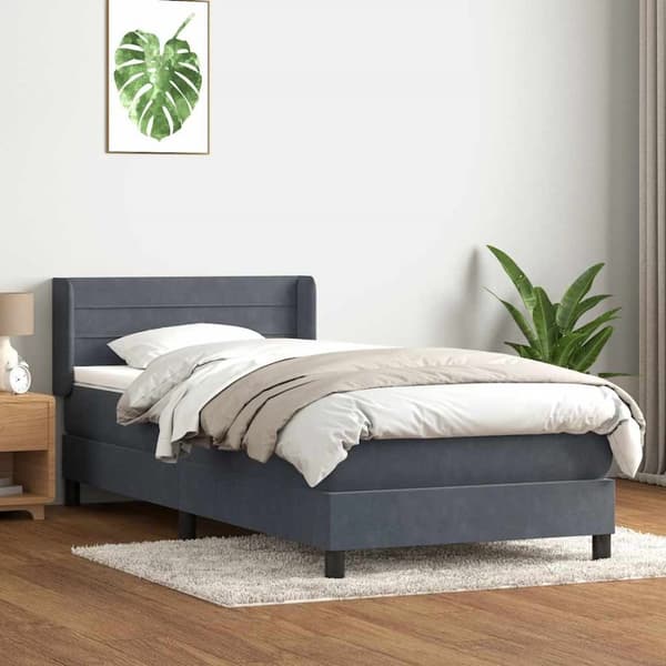 Resårsäng med madrass mörkgrå 90x220 cm sammet