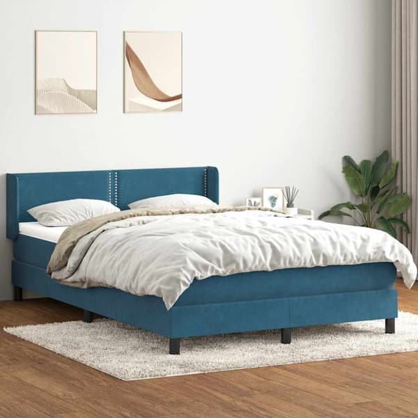 Ramsäng med madrass mörkblå 140x210 cm sammet