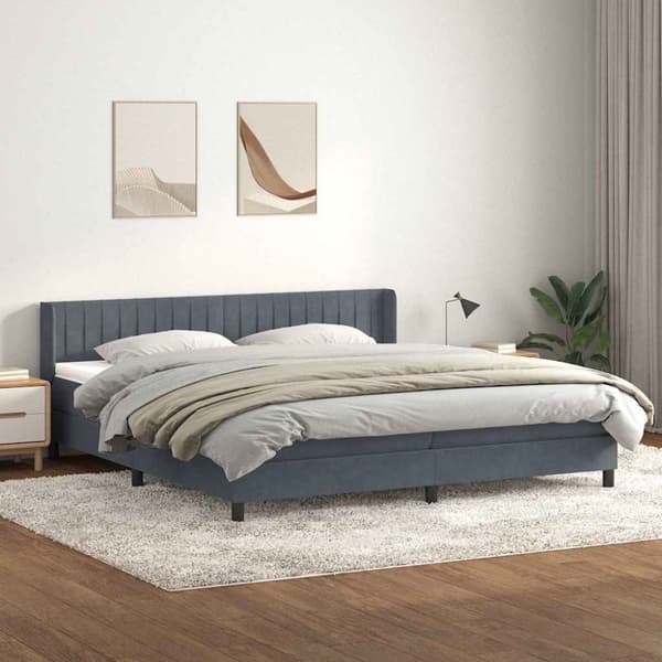 Ramsäng med madrass mörkgrå 200x210 cm sammet