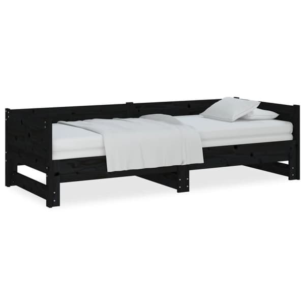 Utdragbar dagbädd svart massiv furu 2x(80x200) cm