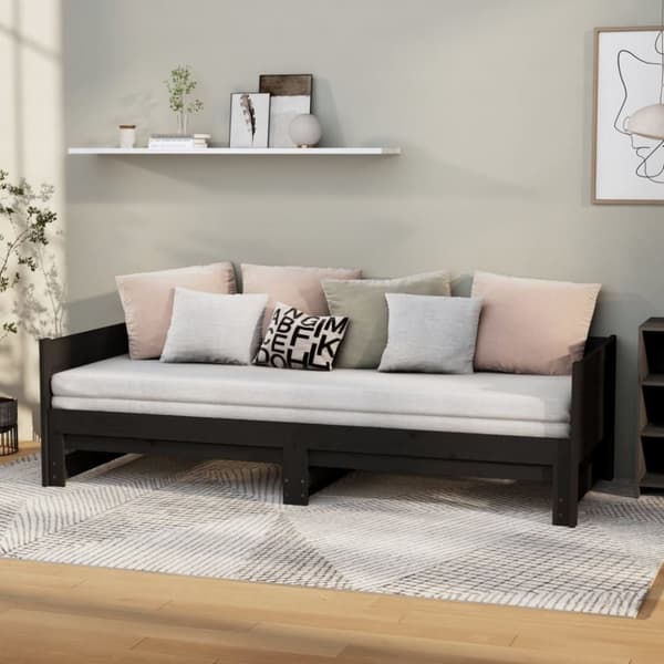 Utdragbar dagbädd svart massiv furu 2x(80x200) cm