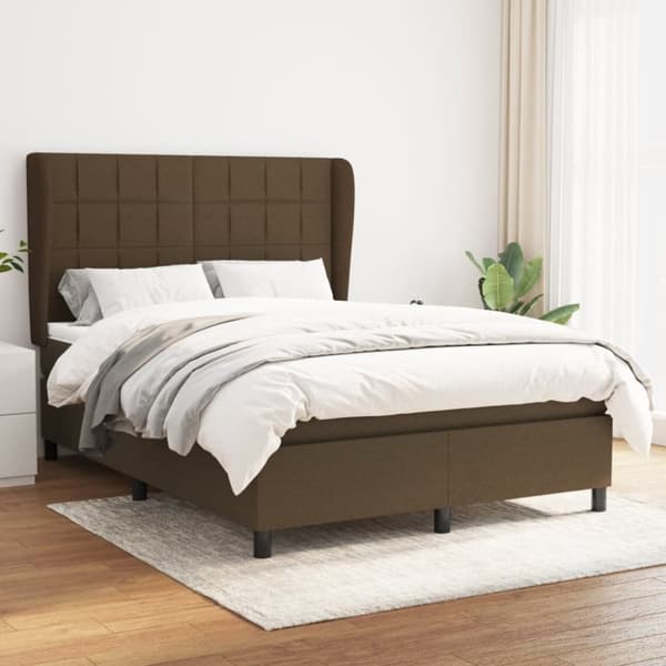 Ramsäng med madrass mörkbrun 140x190 cm tyg