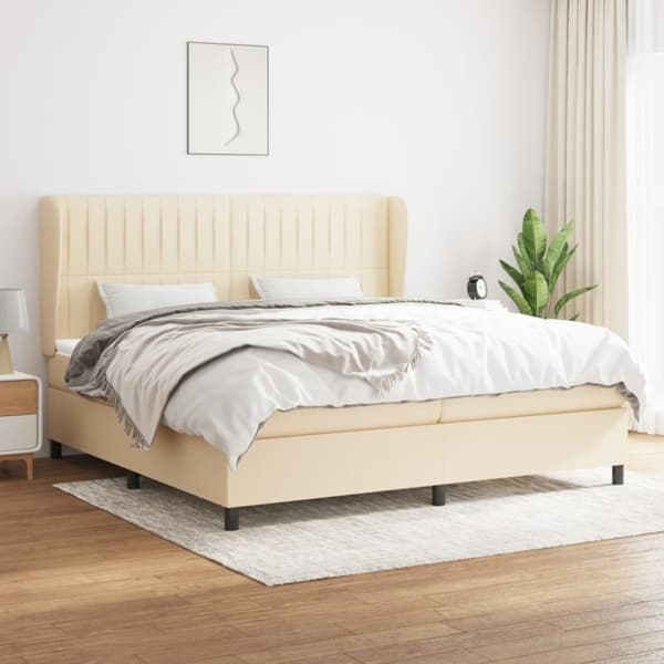 Ramsäng med madrass gräddvit 200x200 cm tyg