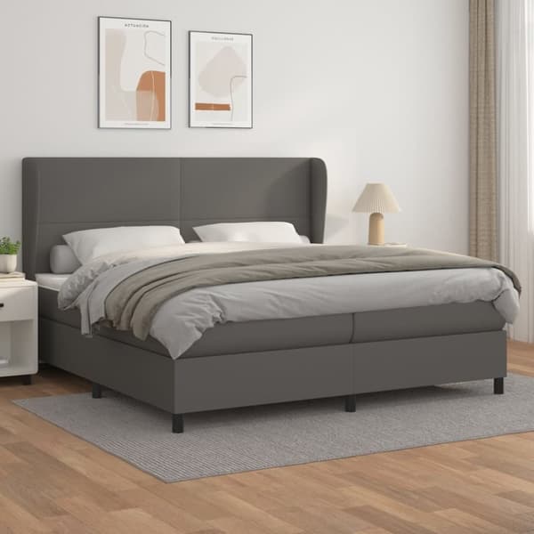 Ramsäng med madrass grå 200x200 cm konstläder