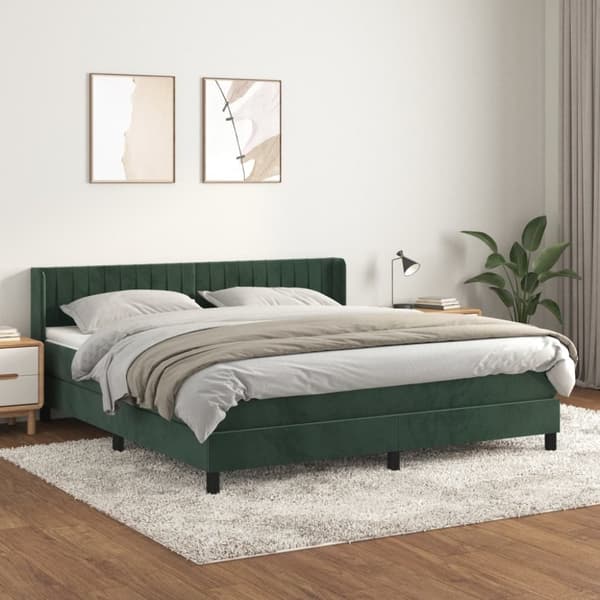 Ramsäng med madrass mörkgrön 160x200 cm sammet