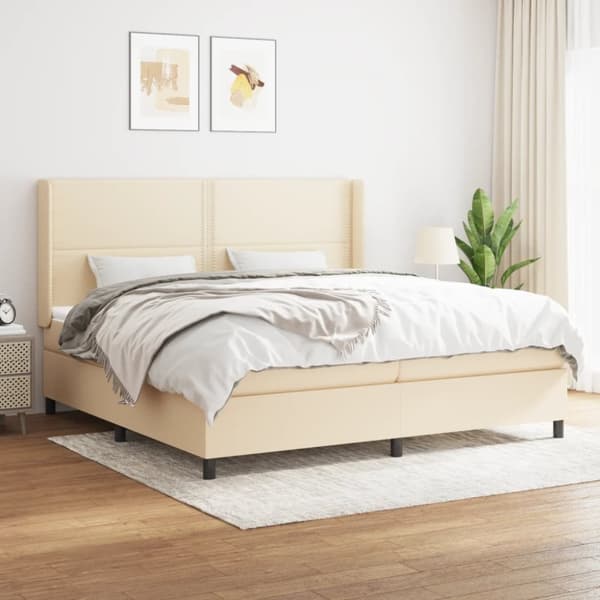 Ramsäng med madrass gräddvit 200x200 cm tyg