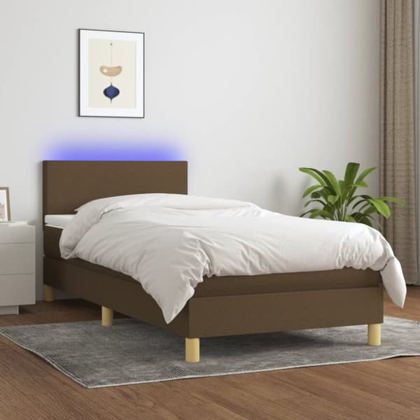 Ramsäng med madrass & LED mörkbrun 80x200 cm tyg