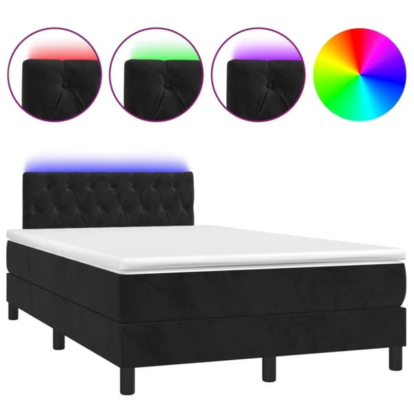 Ramsäng med madrass & LED svart 120x200 cm sammet