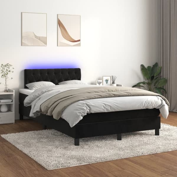 Ramsäng med madrass & LED svart 120x200 cm sammet
