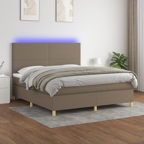Ramsäng med madrass & LED taupe 160x200 cm tyg
