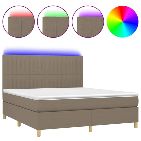 Ramsäng med madrass & LED taupe 160x200 cm tyg