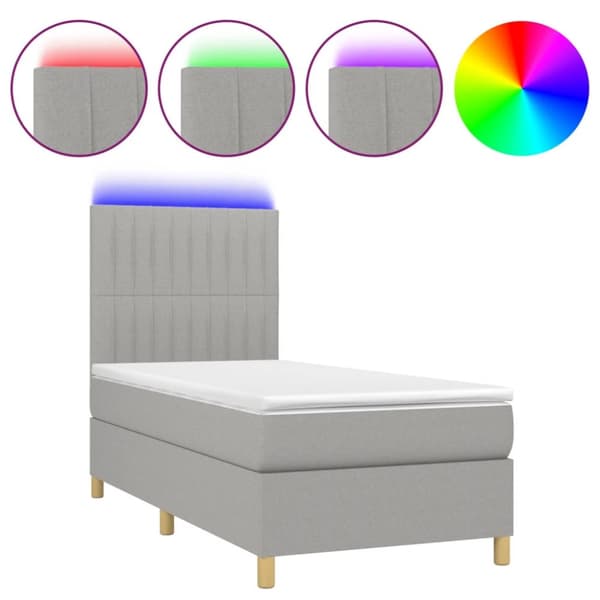 Ramsäng med madrass & LED ljusgrå 100x200 cm tyg