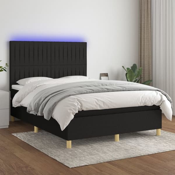 Ramsäng med madrass & LED svart 140x200 cm tyg