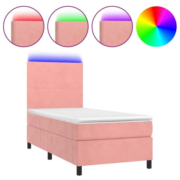 Ramsäng med madrass rosa & LED 90x200 cm sammet