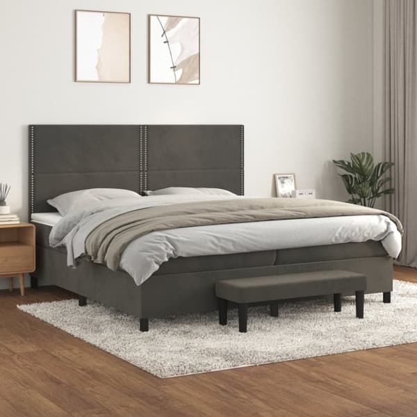 Ramsäng med madrass mörkgrå 200x200 cm sammet