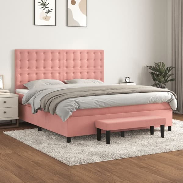 Ramsäng med madrass rosa 180x200 cm sammet