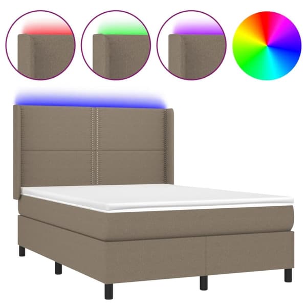 Ramsäng med madrass & LED taupe 140x190 cm tyg