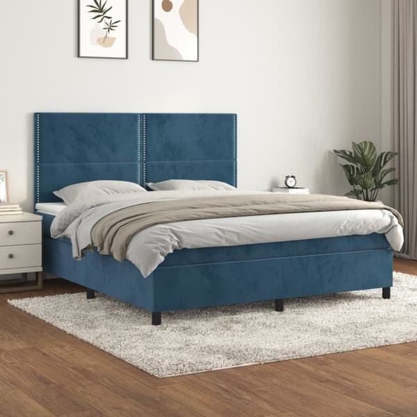 Ramsäng med madrass mörkblå 160x200 cm sammet