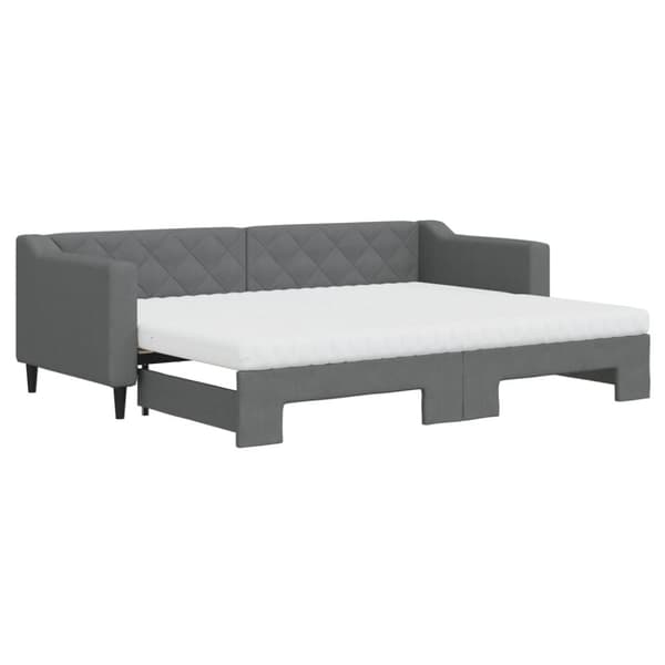Dagbädd med madrasser utdragbar mörkgrå 80x200 cm tyg