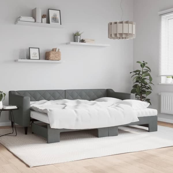 Dagbädd med madrasser utdragbar mörkgrå 80x200 cm tyg