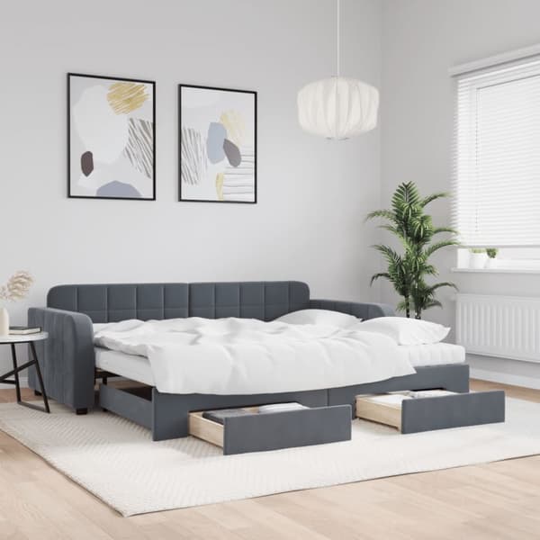 Dagbädd utdragbar med lådor mörkgrå 90x200 cm sammet
