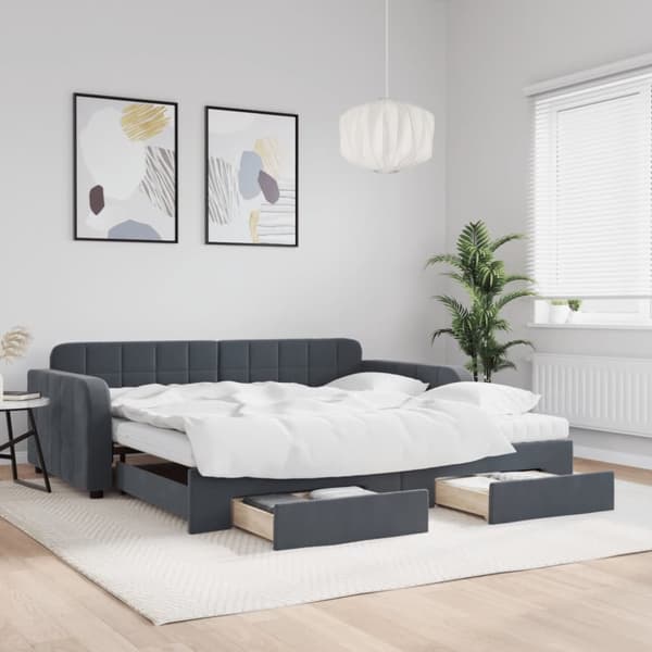 Dagbädd utdragbar med lådor mörkgrå 100x200 cm sammet