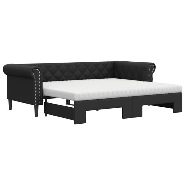 Dagbädd utdragbar med madrasser svart 90x200 cm konstläder