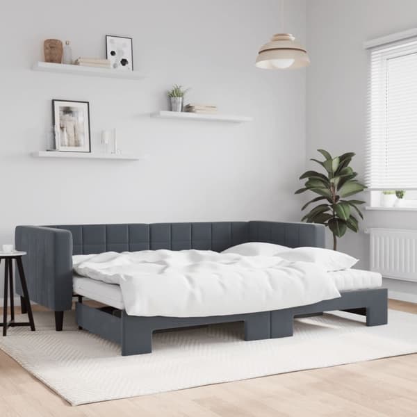 Dagbädd utdragbar och madrasser mörkgrå 90x200 cm sammet