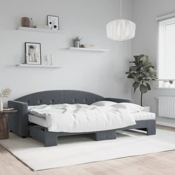 Dagbädd utdragbar med madrasser mörkgrå 80x200 cm sammet