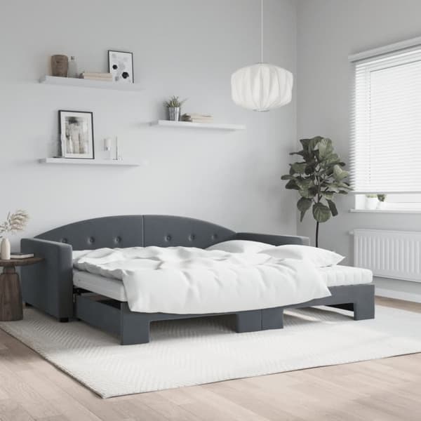 Dagbädd utdragbar och madrasser mörkgrå 100x200 cm sammet