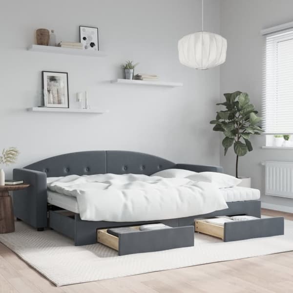Dagbädd utdragbar med lådor mörkgrå 80x200 cm sammet