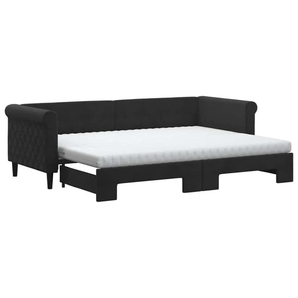 Dagbädd utdragbar med madrasser svart 80x200 cm sammet