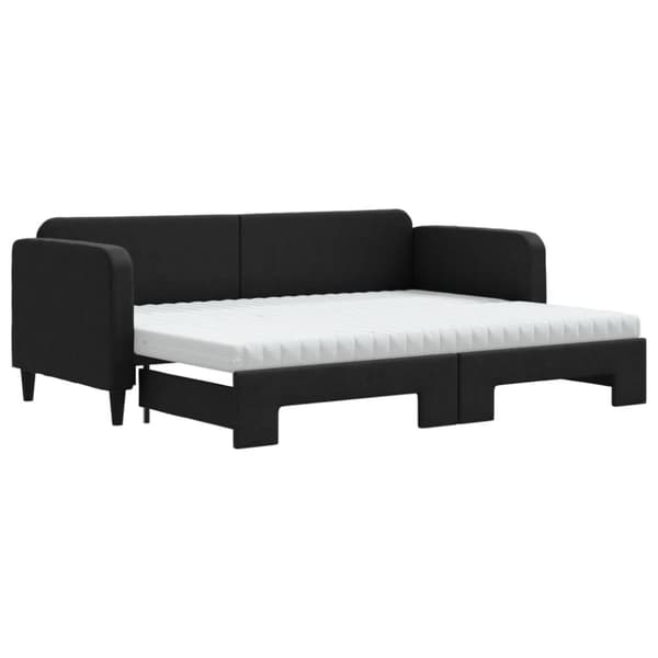Dagbädd med madrasser utdragbar svart 80x200 cm tyg