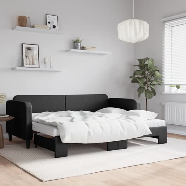 Dagbädd med madrasser utdragbar svart 80x200 cm tyg