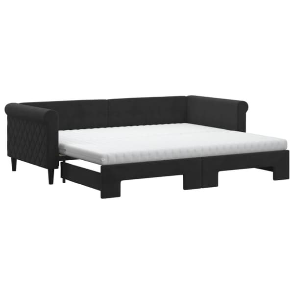 Dagbädd utdragbar med madrasser svart 90x200 cm sammet