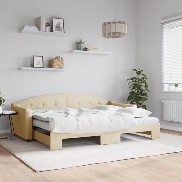 Dagbädd med madrasser utdragbar gräddvit 80x200 cm tyg