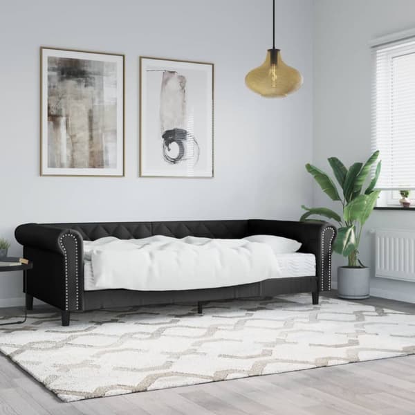 Dagbädd med madrass svart 90x200 cm konstläder
