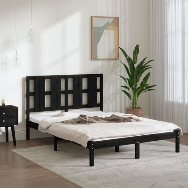 Sängram svart massiv furu 140x190 cm
