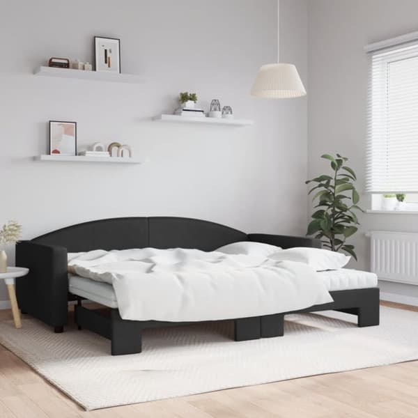 Dagbädd utdragbar med madrasser svart 90x200 cm tyg