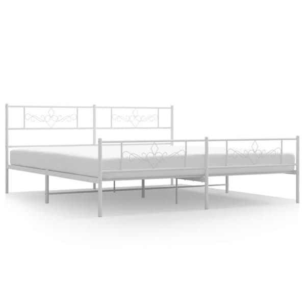 Sängram med huvudgavel och fotgavel vit metall 200x200 cm