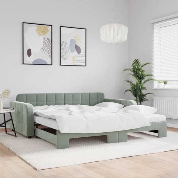 Dagbädd utdragbar och madrasser ljusgrå 100x200 cm sammet